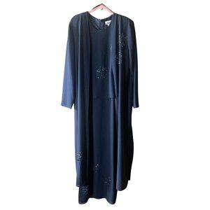 2 pc Sleeveless Beaded Maxi Dress With Open Front Jacket Size 12